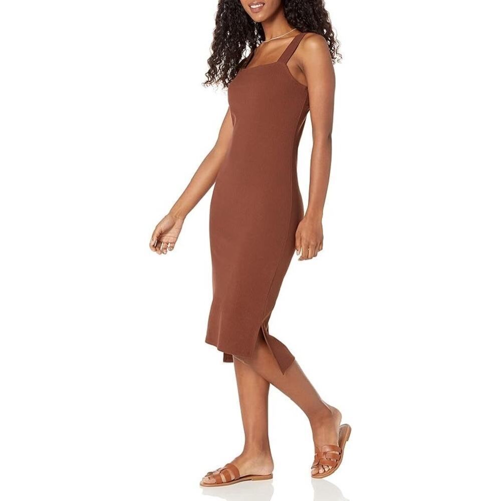 The Drop Amelia Ribbed Tank Midi Dress in Chocolate Brown – Medium - Picture 2 of 12